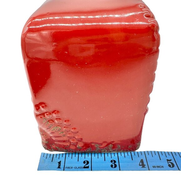 Vintage Style Bottle Rectangular Red Ceramic Embossed Floral With Metal Lid - Picture 10 of 11